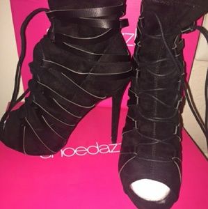 Open toe lace up booties